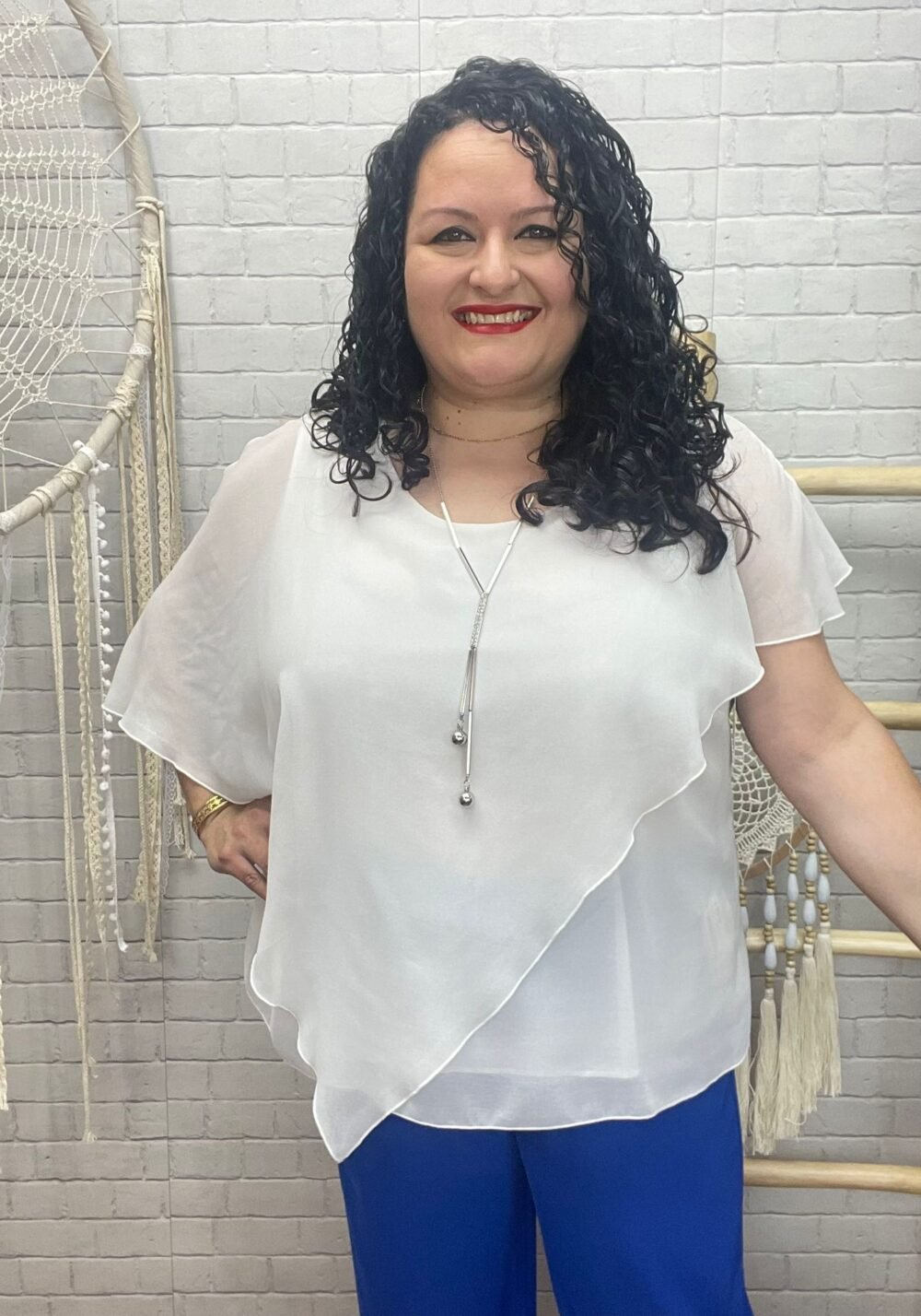 Blusa capas lisa Blanco T-M/3XL De Gasa