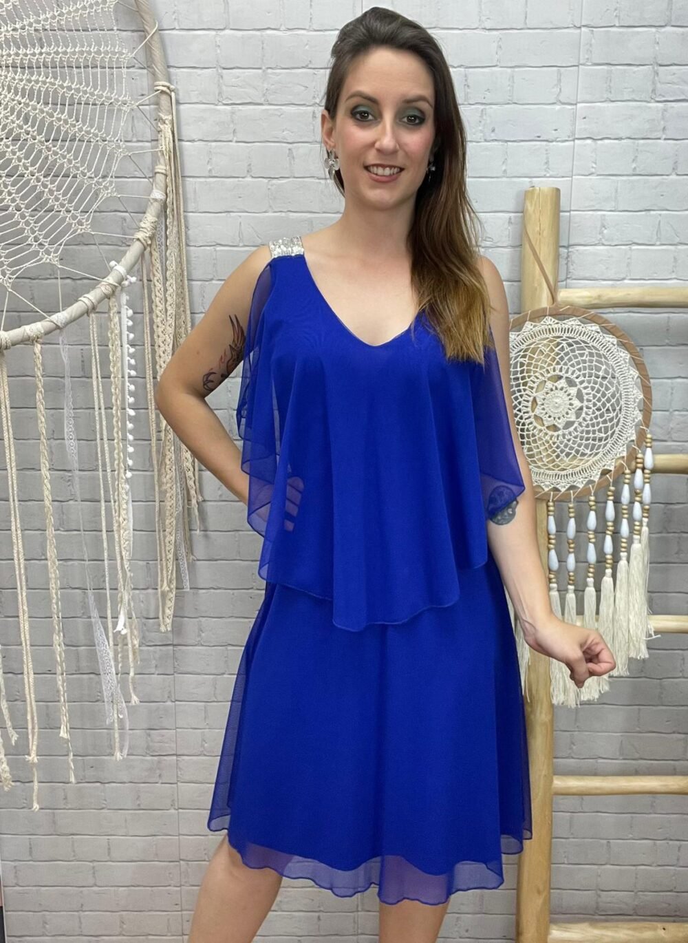 Vestido Capa Tul T-S/2XL Con Brillo En El Hombro - Imagen 4