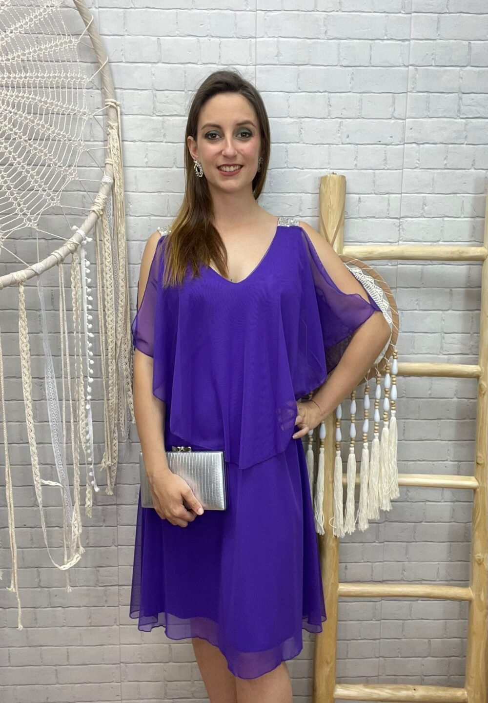Vestido Capa Tul T-S/2XL Con Brillo En El Hombro - Imagen 5
