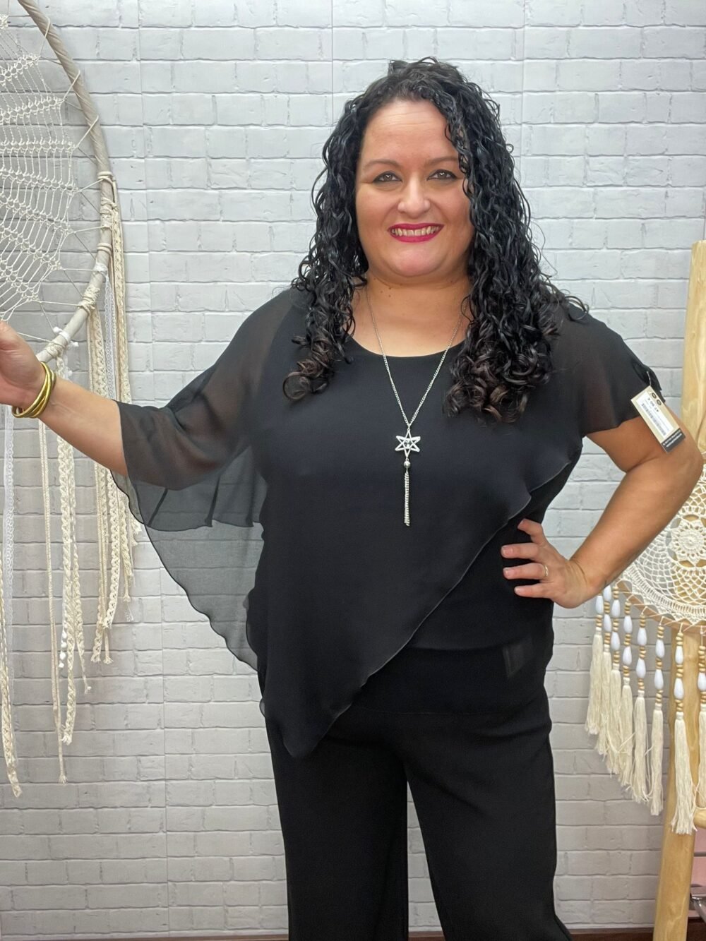 Blusa capas lisa Negro T-M/3XL De Gasa
