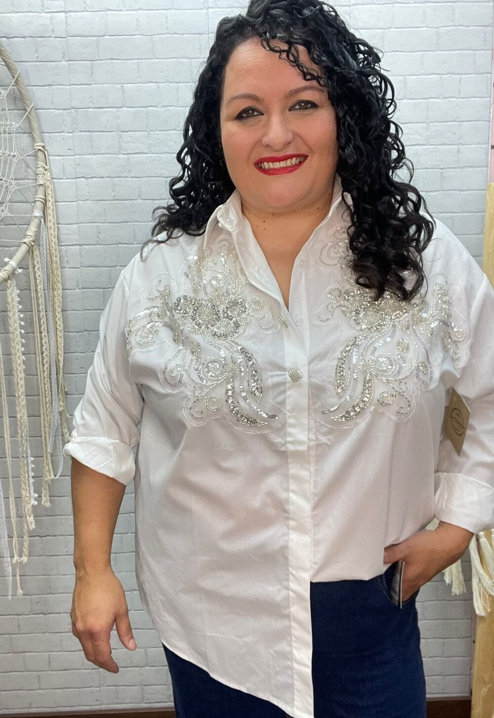 Camisa Susan con pedrería T-46/52 Curvy - Imagen 2
