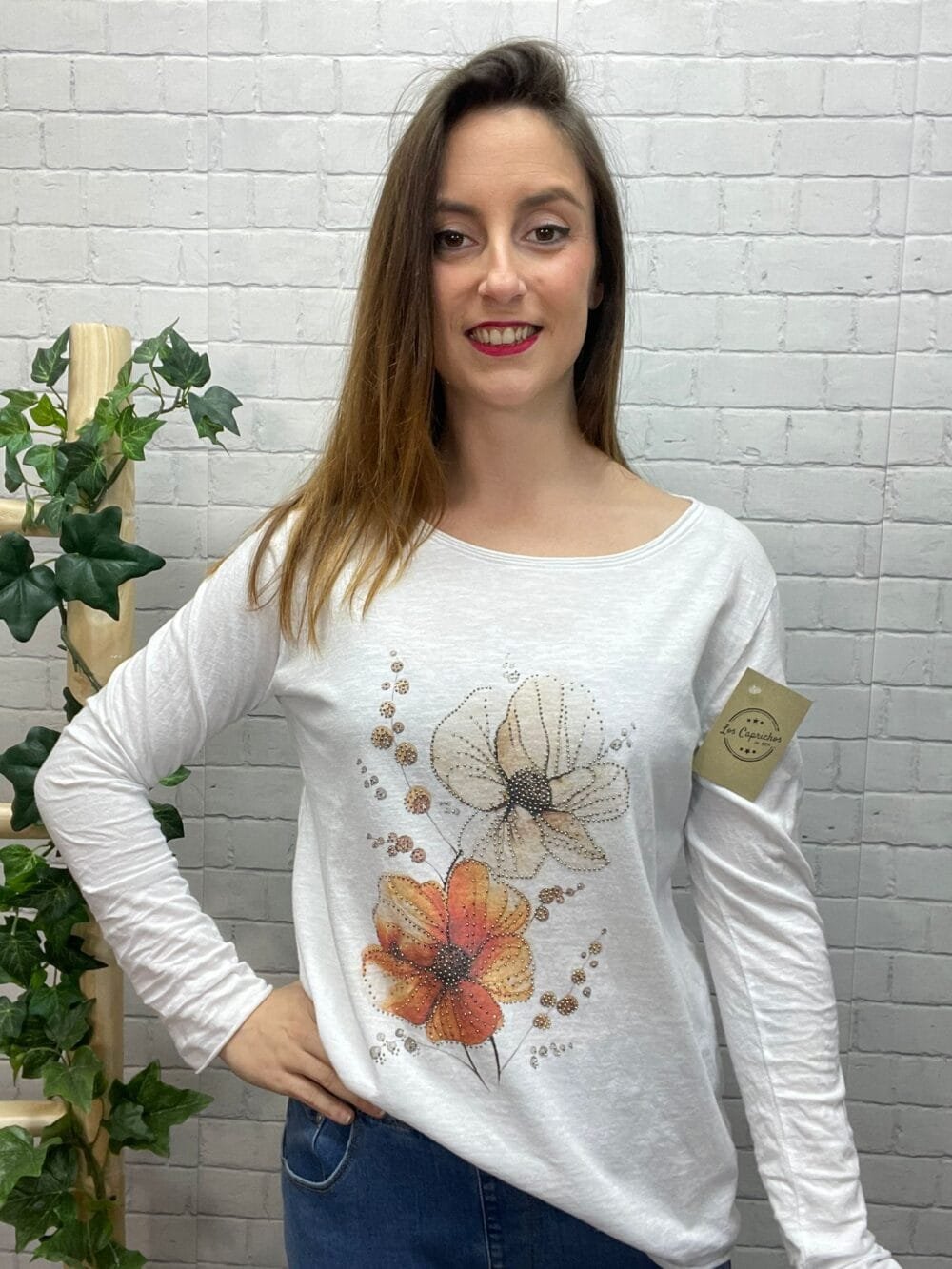 Camiseta Flores Orange T-36/42 Dibujo Con Strass