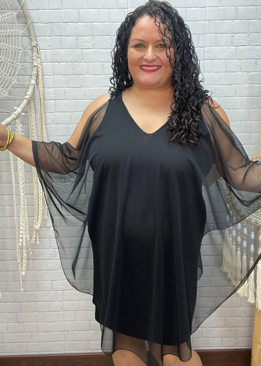 Vestido Pico Tul T-S/3XL Con Brillo En El Tirante - Imagen 2