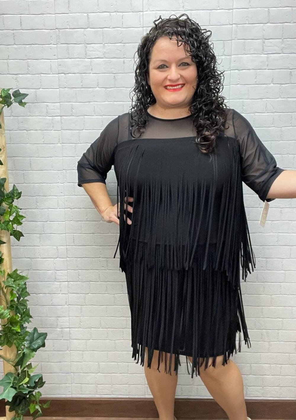 Vestido Flecos c/manga T-L/2XL Con Transparencias