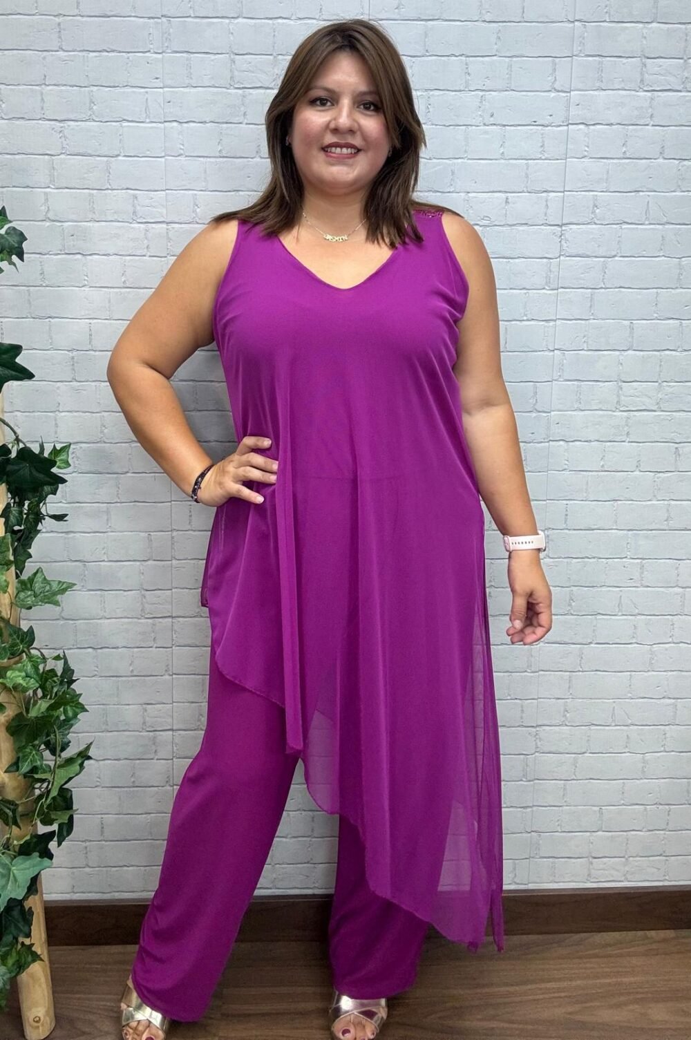 Mono tul buganvilla Trendy T-M/3XL Asimétrico