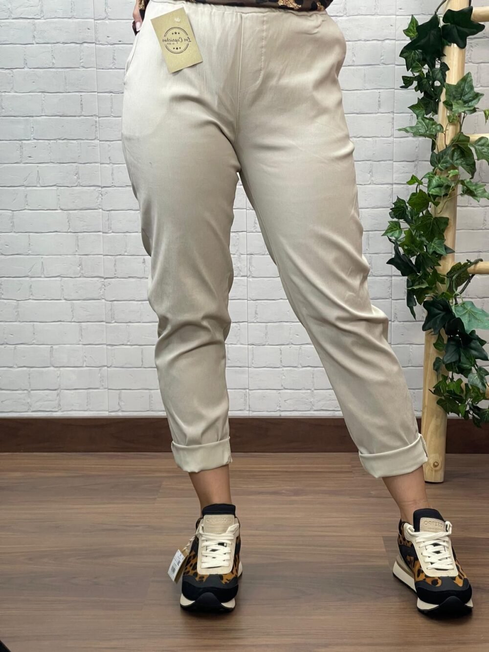 Pantalón Clara beige Con Goma En La Cintura T-S/3XL Curvy