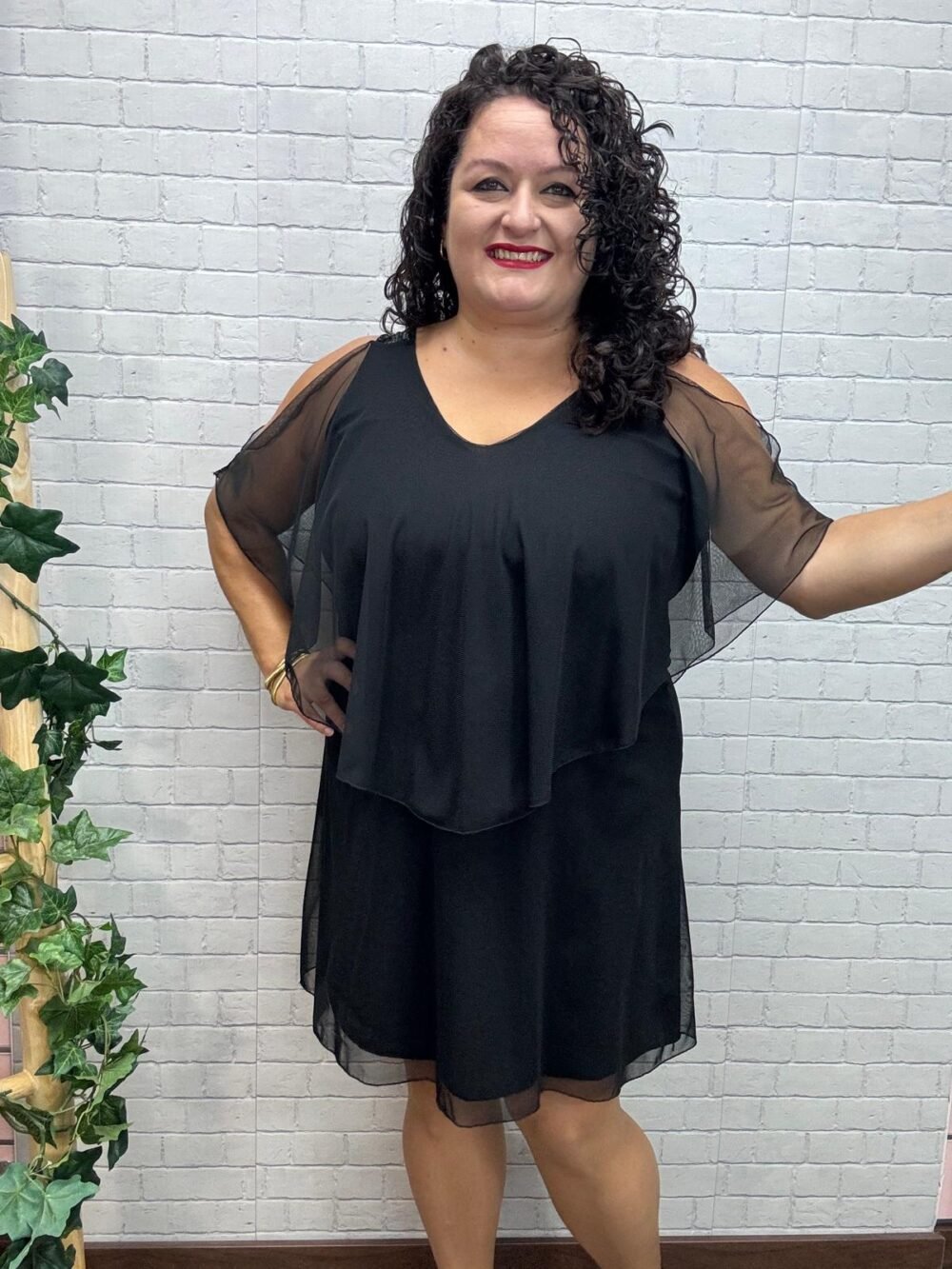 Vestido Capa negro Tul T-S/2XL Elástico