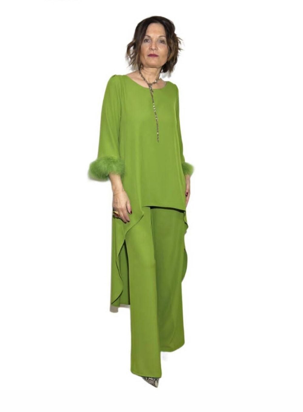 Conjunto Jimena verde T-44/52 Con Plumas
