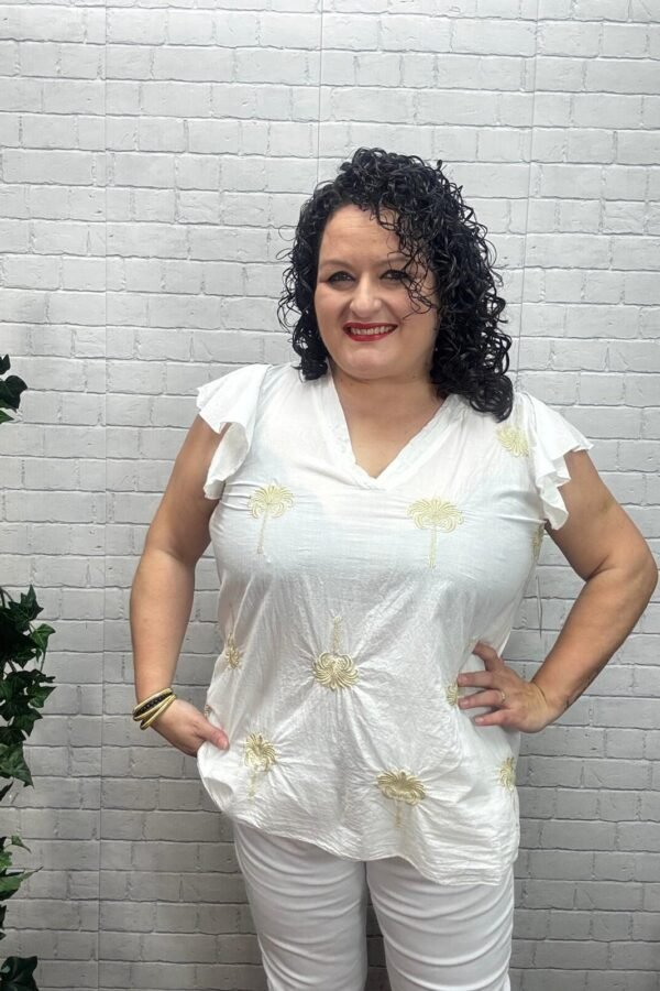 Blusa Edén T-46/54 Bordada Palmeras