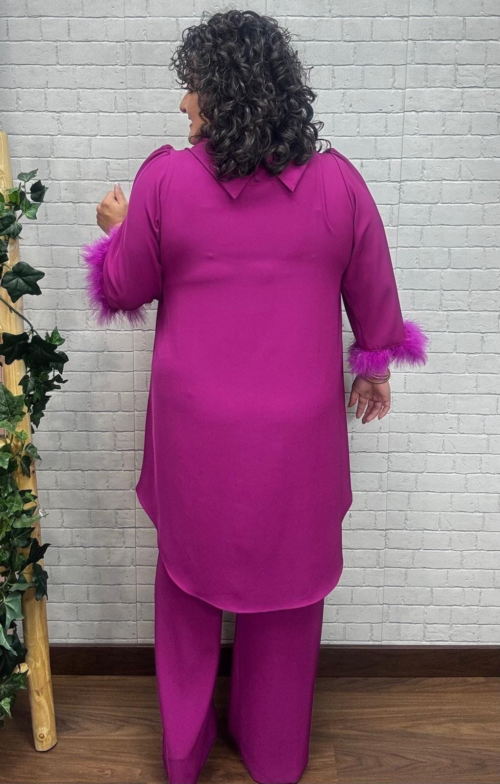 Conjunto Ximena buganvilla T-42/52 Con Plumas