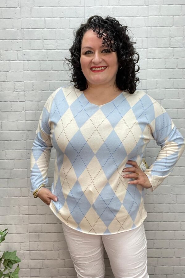 Jersey Rombo Celeste T-36/50 Estampado Geométrico