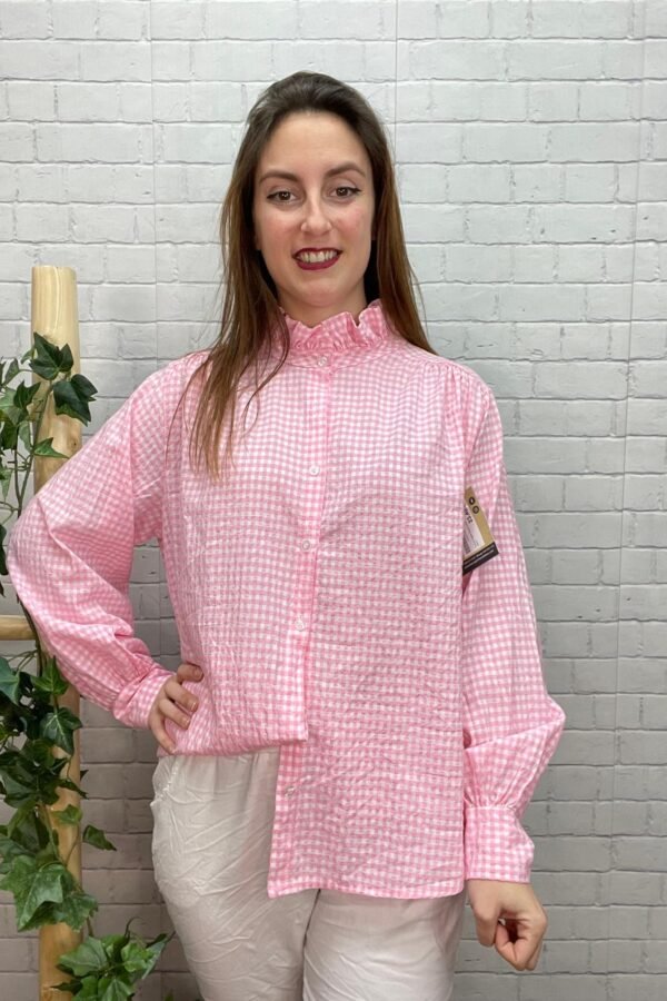 Camisa Agata Rosa T-36/46 Con Cuello Volante