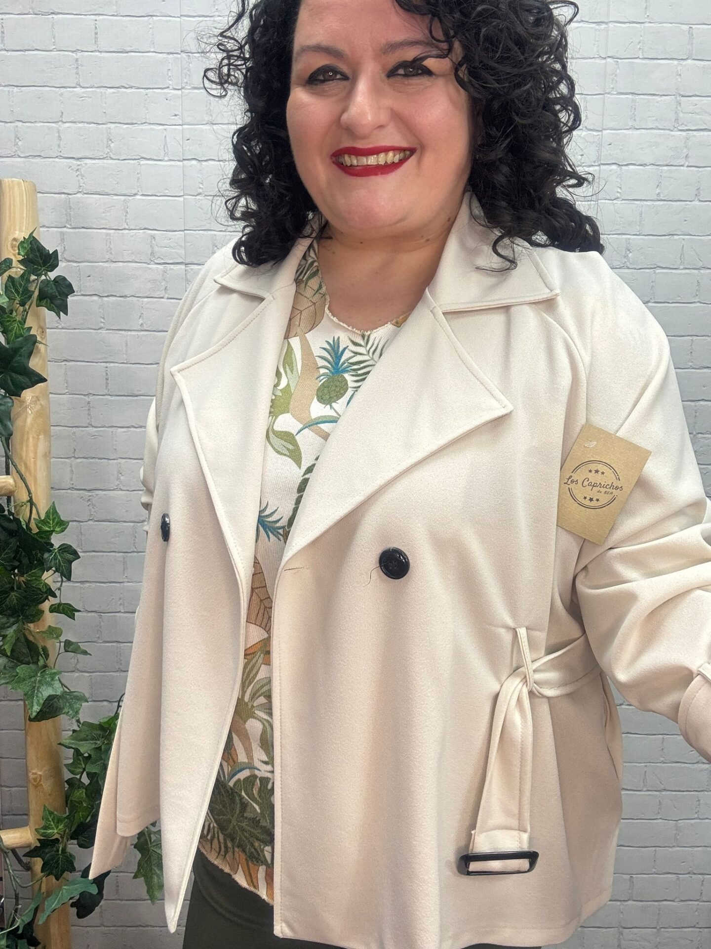 Chaqueta Violeta Beige T-50/54 Con Cinturón