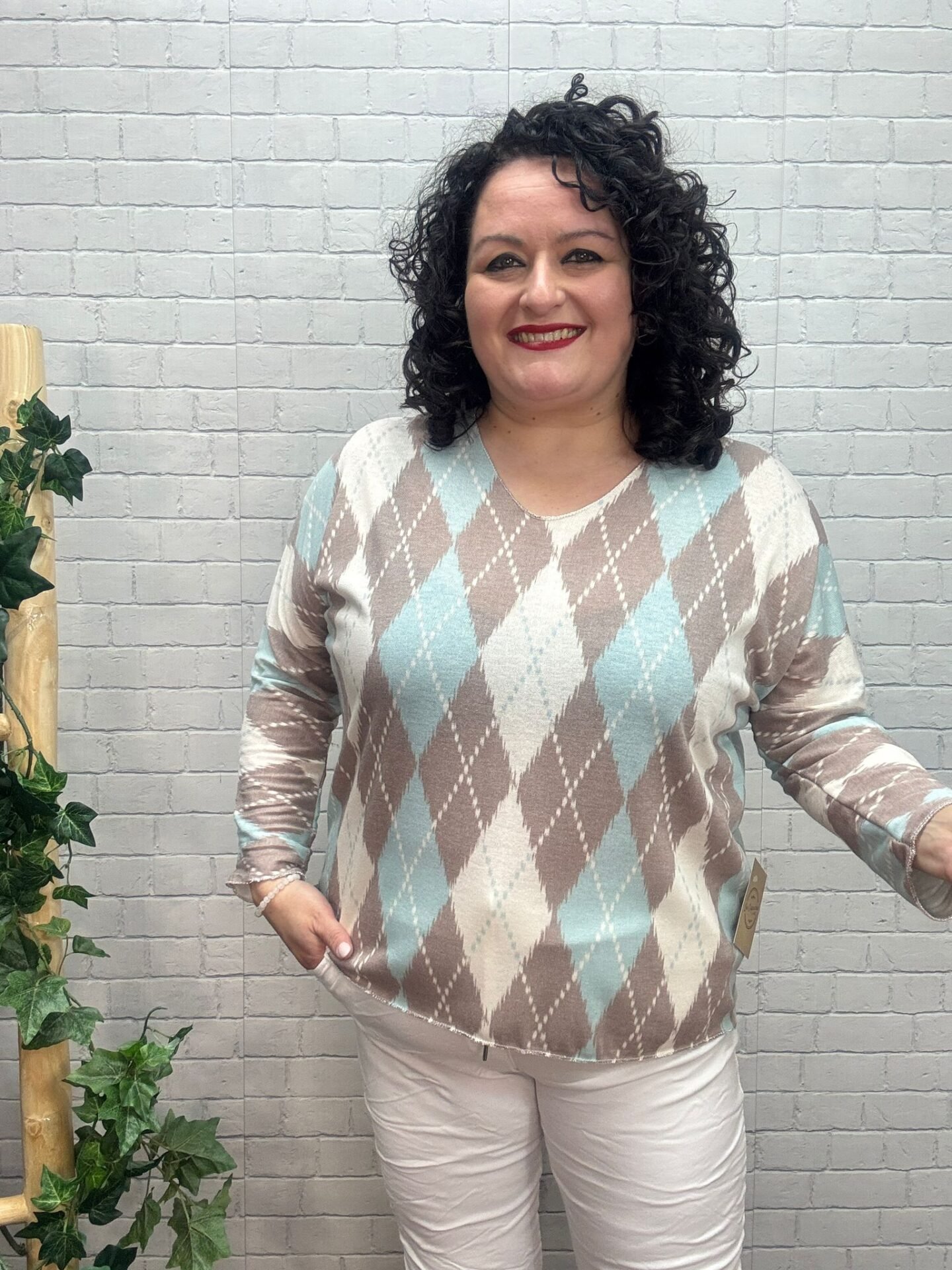 Jersey Romi Aguamarina T-36/50 Estampado Geométrico