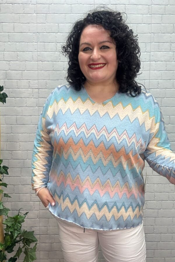 Jersey Zig Celeste T-36/50 Estampado Geométrico