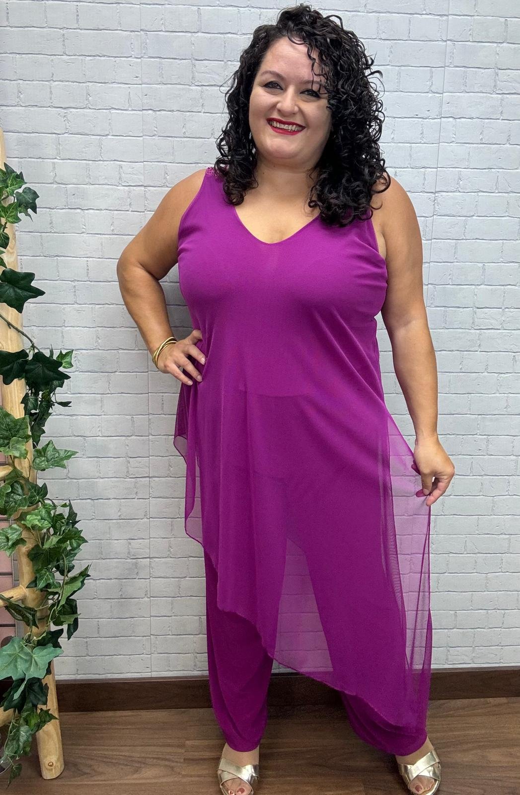 Mono tul buganvilla Trendy T-M/3XL Asimétrico