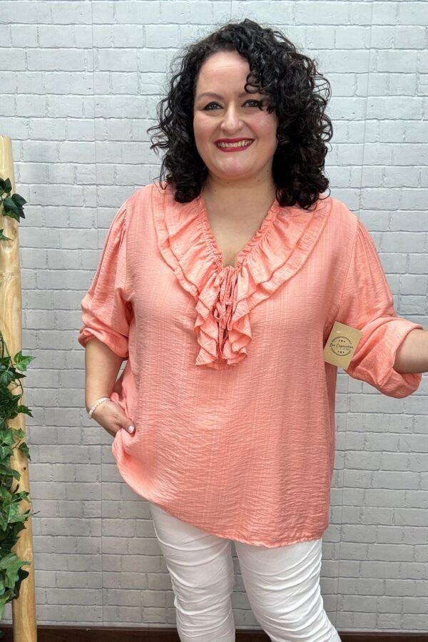 Blusa Maya Coral T-50/54 Con Volantes
