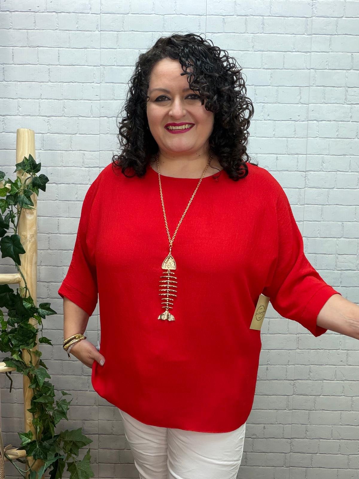 Blusa Ceril Rojo T-46/52 Con Collar