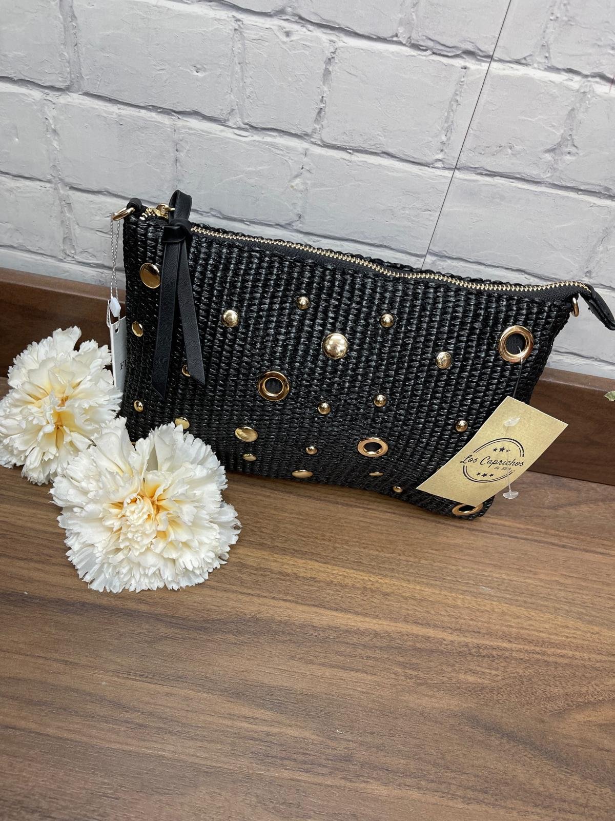 Bolso de Mano Negro FB74005-1 De Rafia