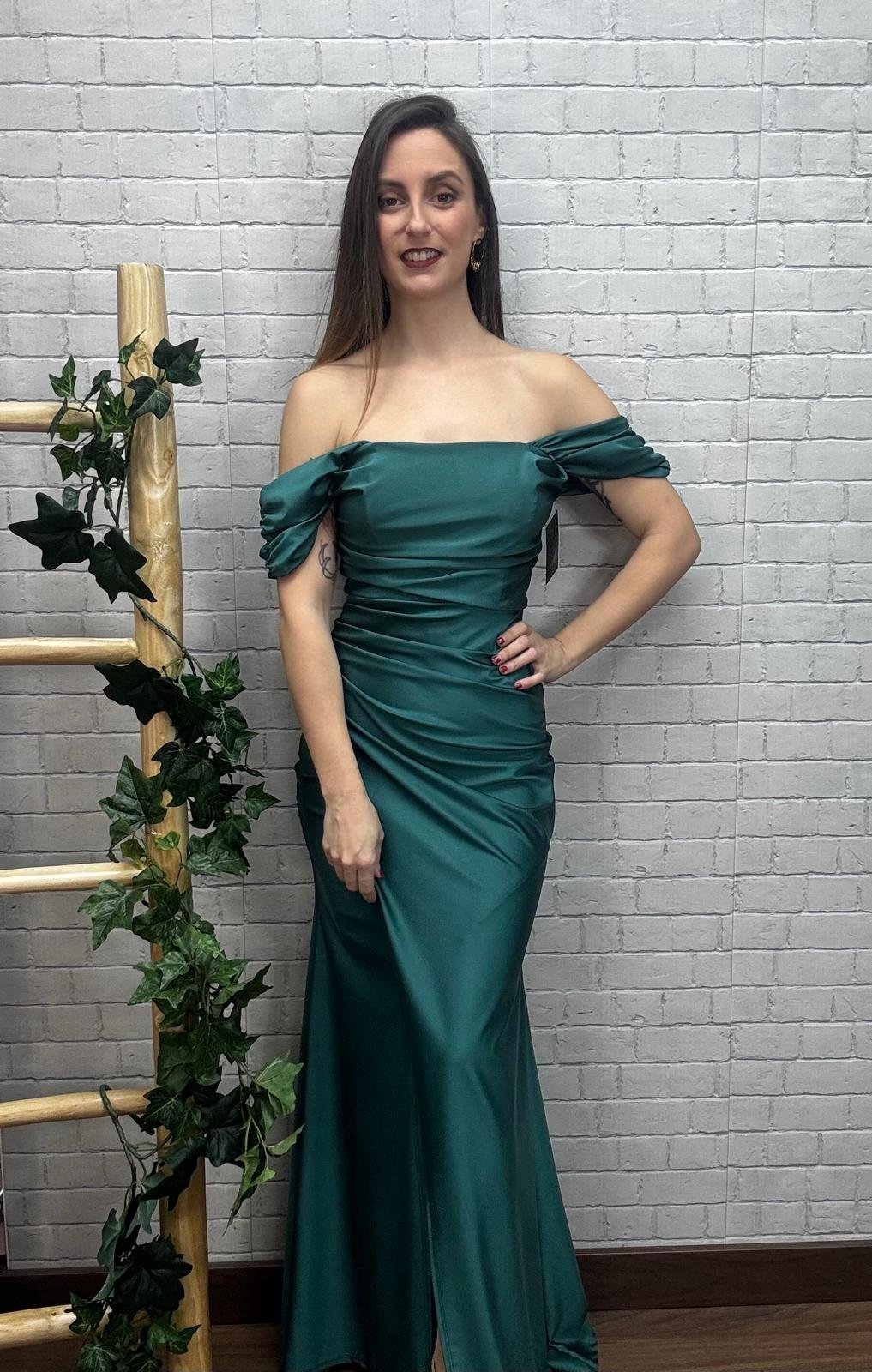 Vestido Xena Verde T-36/42 Cuello Bardot