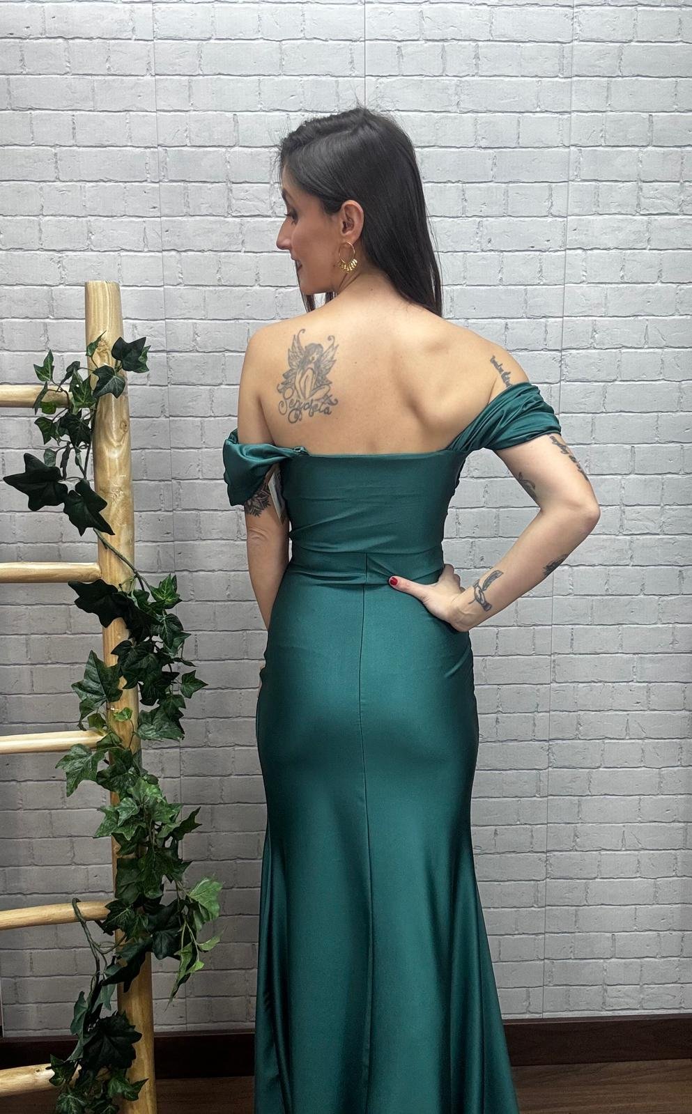 Vestido Xena Verde T-36/42 Cuello Bardot
