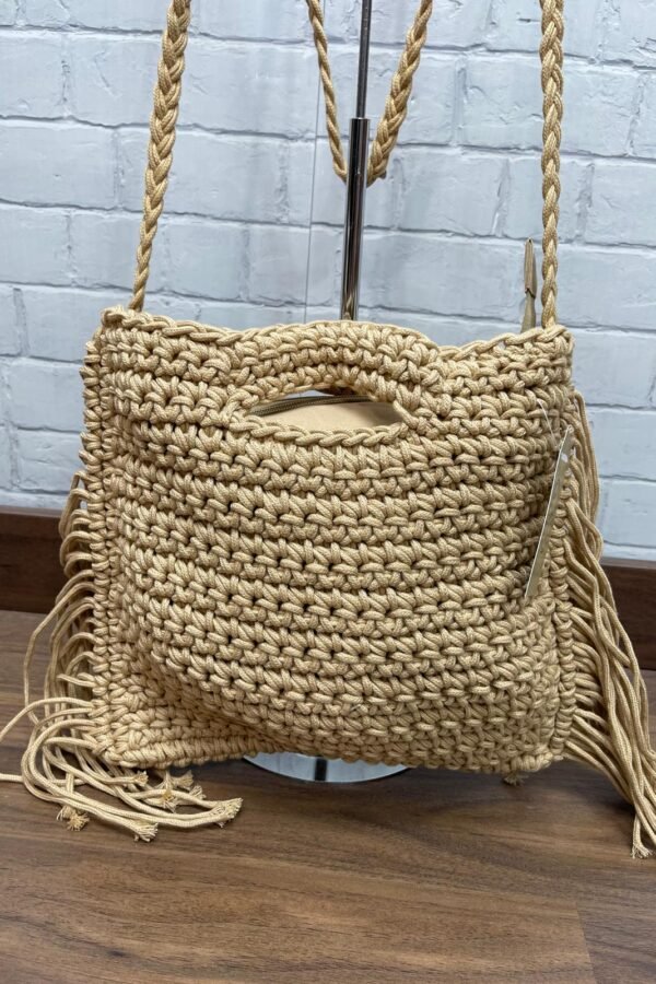 Bolso Macrame Natural CXF9220-1 Con Flecos