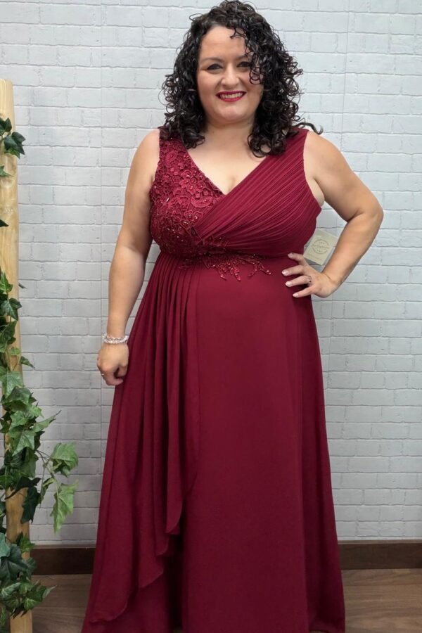 Vestido Ahana Granate T-L/XL-3XL/4XL Con Pedrería
