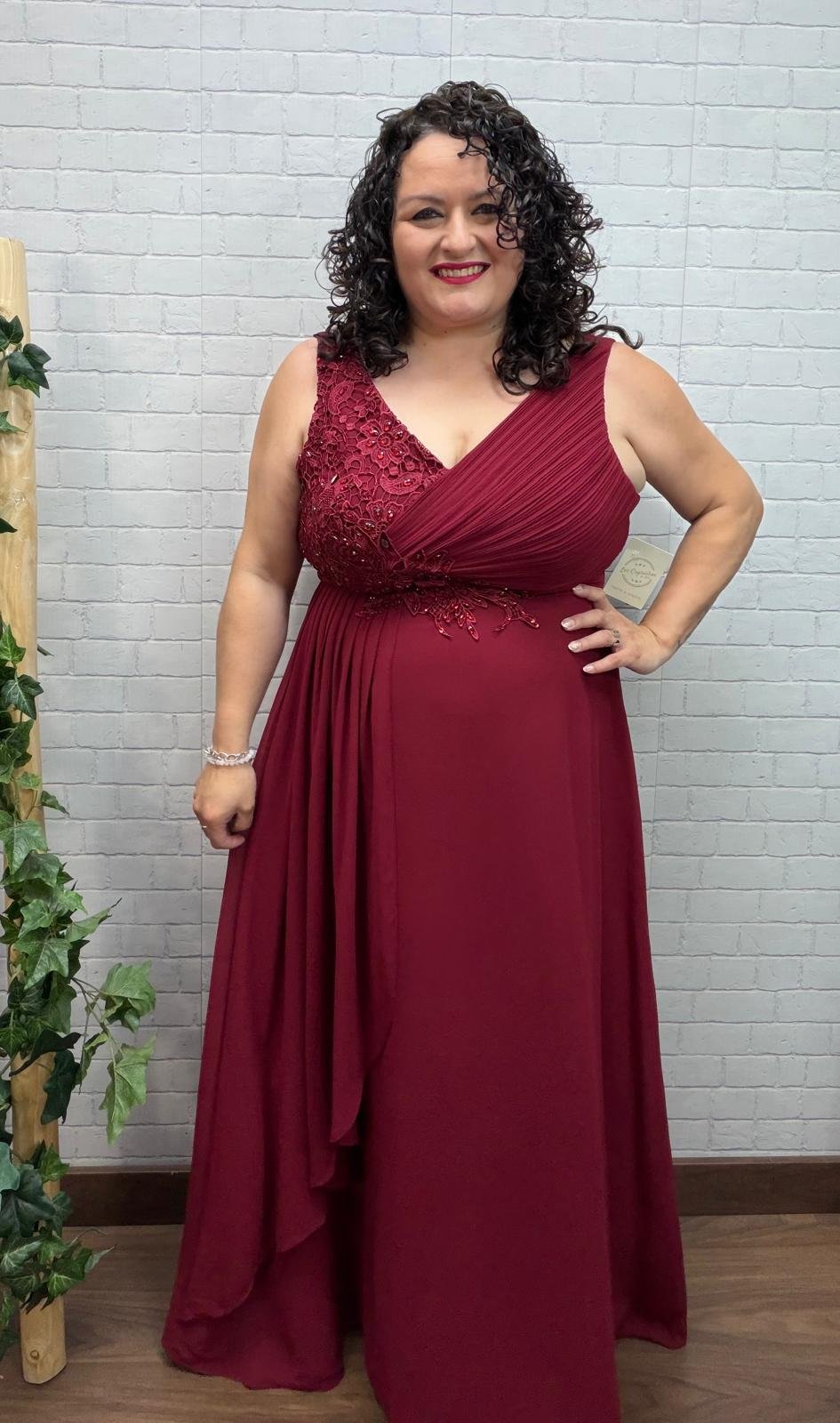 Vestido Ahana Granate T-L/XL-3XL/4XL Con Pedrería