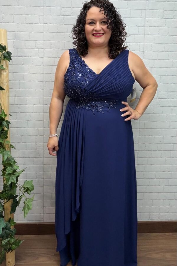 Vestido Ahana Marino T-L/XL-3XL/4XL Con Pedrería
