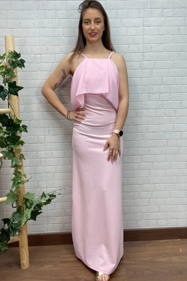 Vestido Cristal Rosa T-32/38 Con Gasa