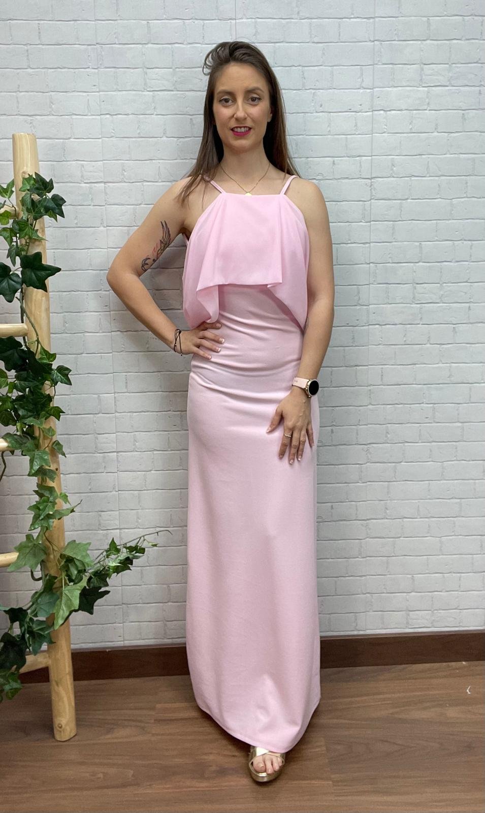 Vestido Cristal Rosa T-32/38 Con Gasa