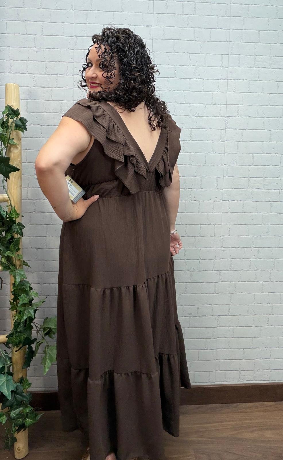 Vestido Edurne Chocolate T-46/54 Con Volantes