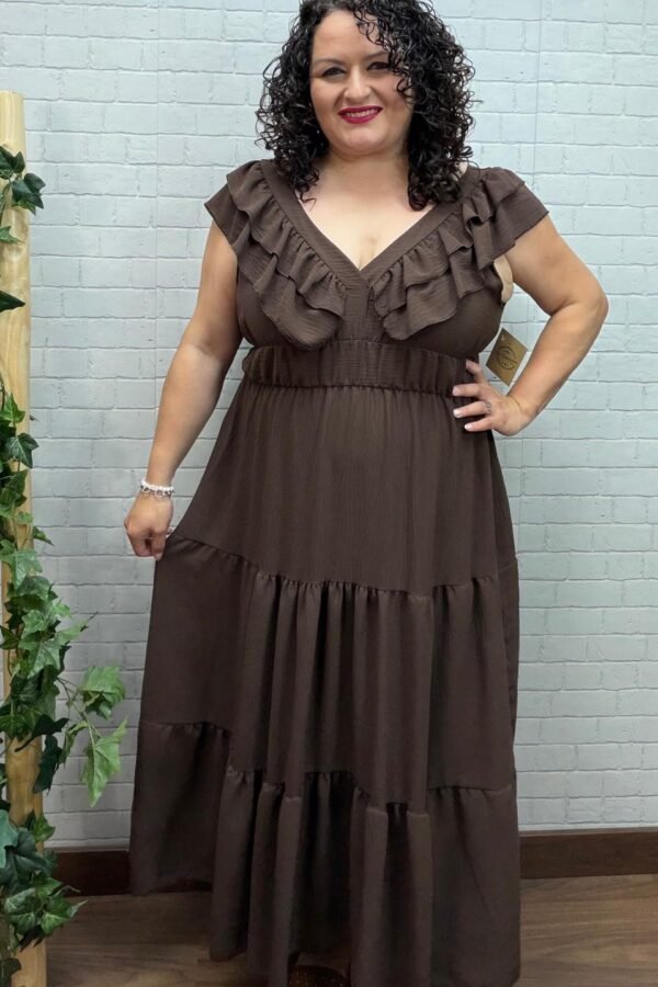 Vestido Edurne Chocolate T-46/54 Con Volantes