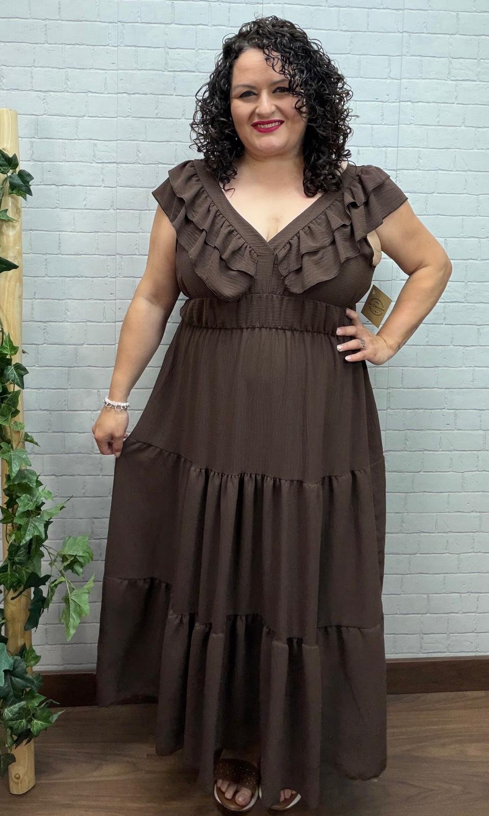 Vestido Edurne Chocolate T-46/54 Con Volantes