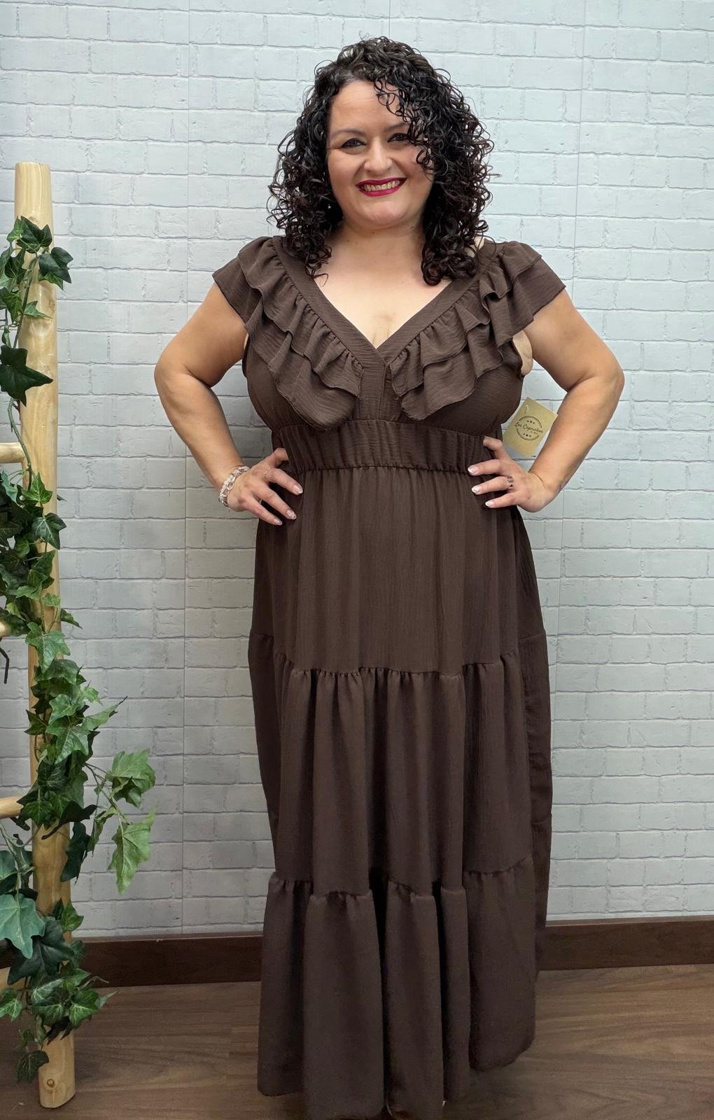 Vestido Edurne Chocolate T-46/54 Con Volantes