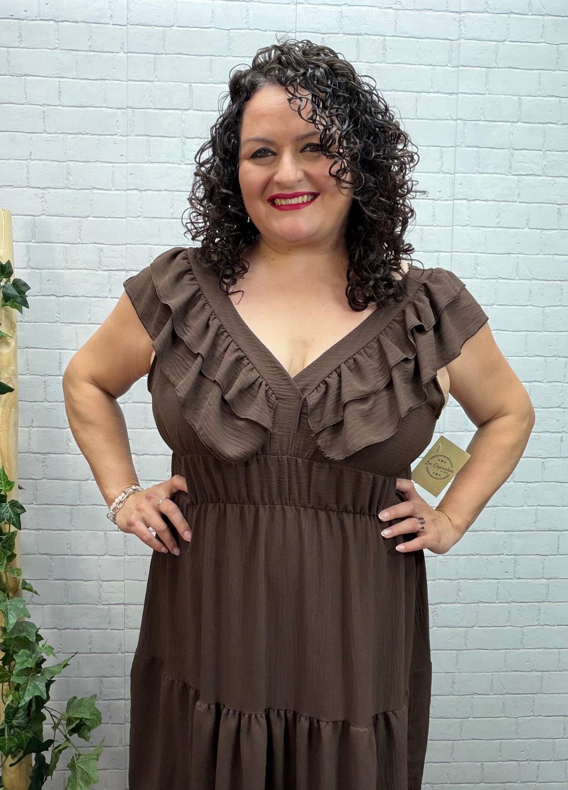 Vestido Edurne Chocolate T-46/54 Con Volantes