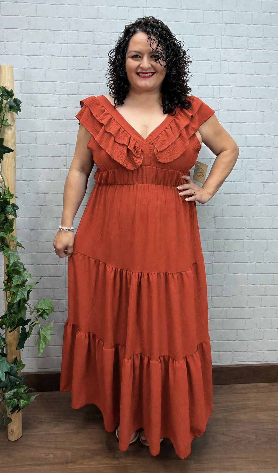 Vestido Edurne Teja T-46/54 Con Volantes