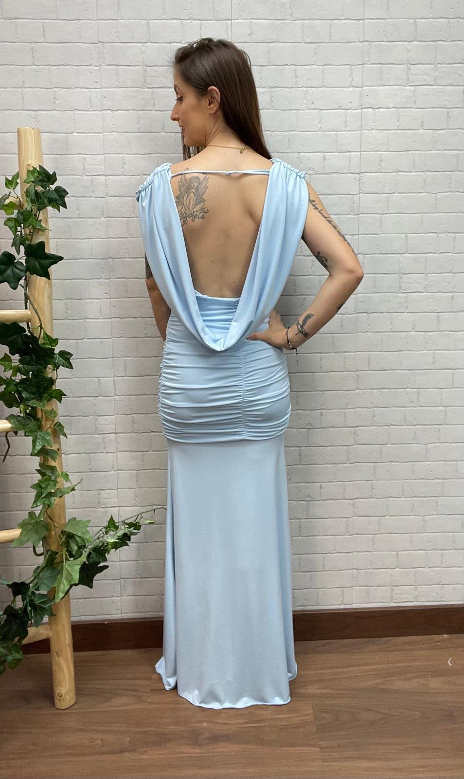 Vestido Lucia Celeste T-34/40 Drapeado - Imagen 2