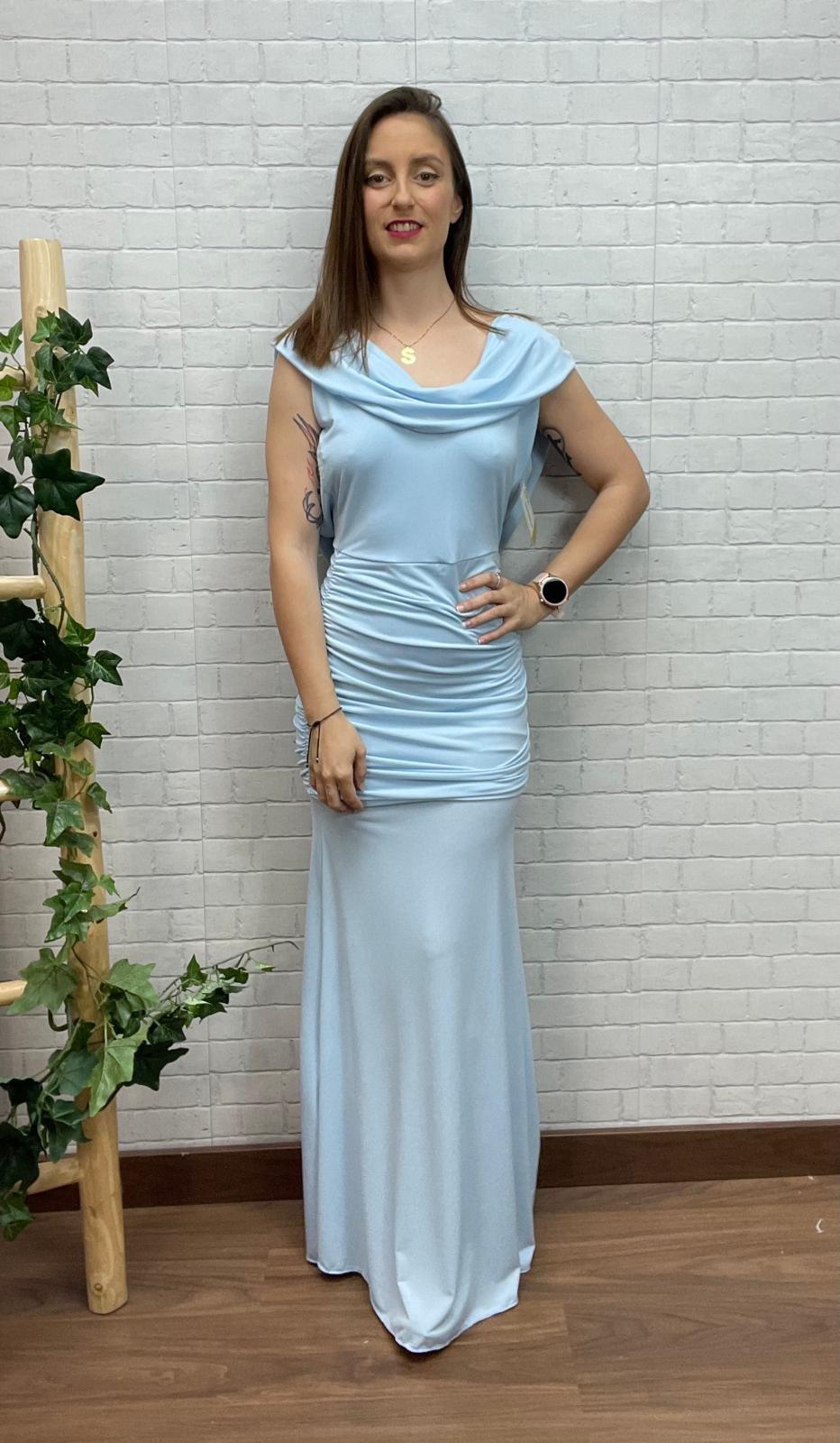 Vestido Lucia Celeste T-34/40 Drapeado