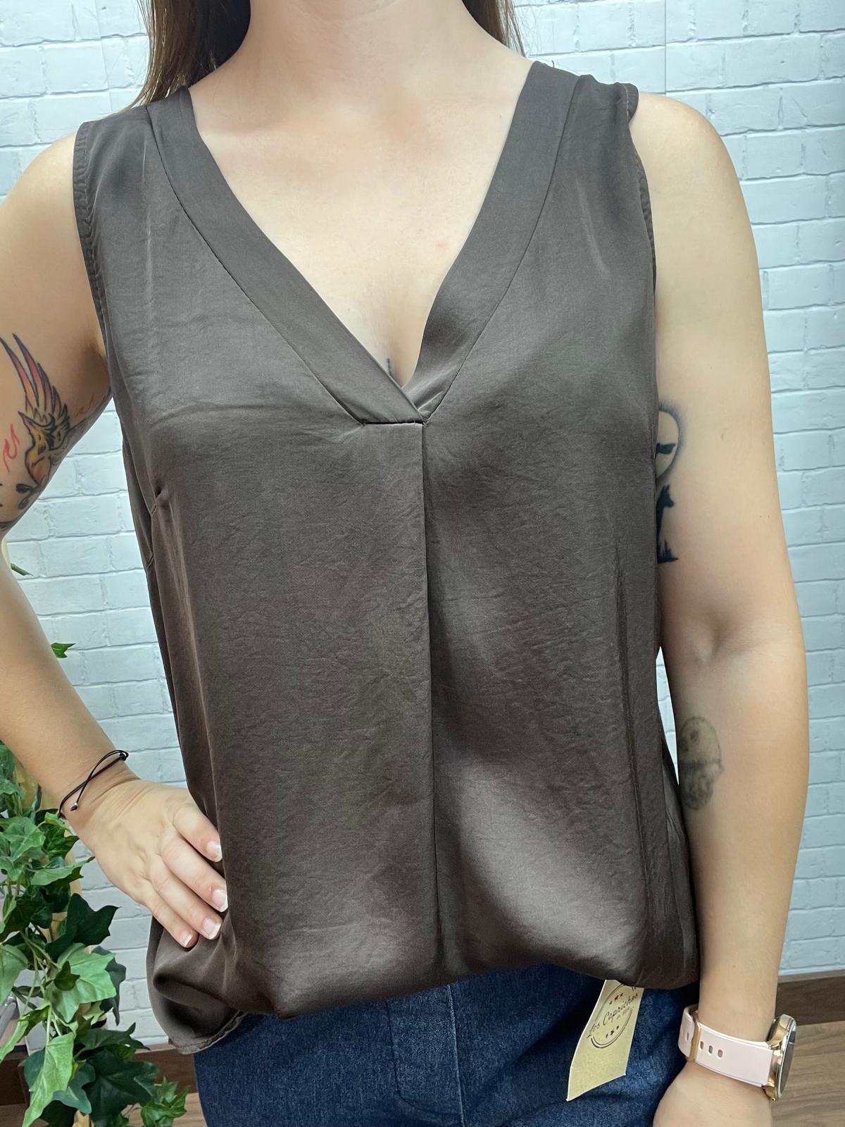 Blusa Satín Chocolate T-36/44 Satinada