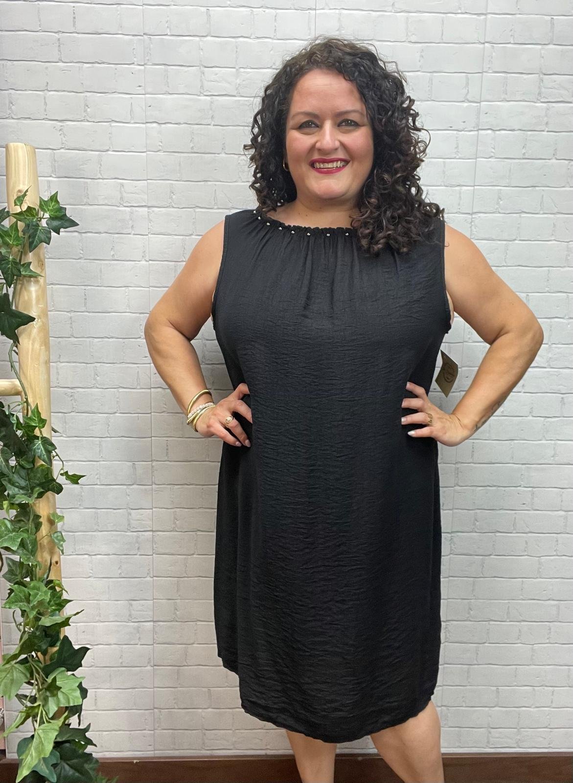 Vestido Ana Negro T-46/54 Con Tachuelas
